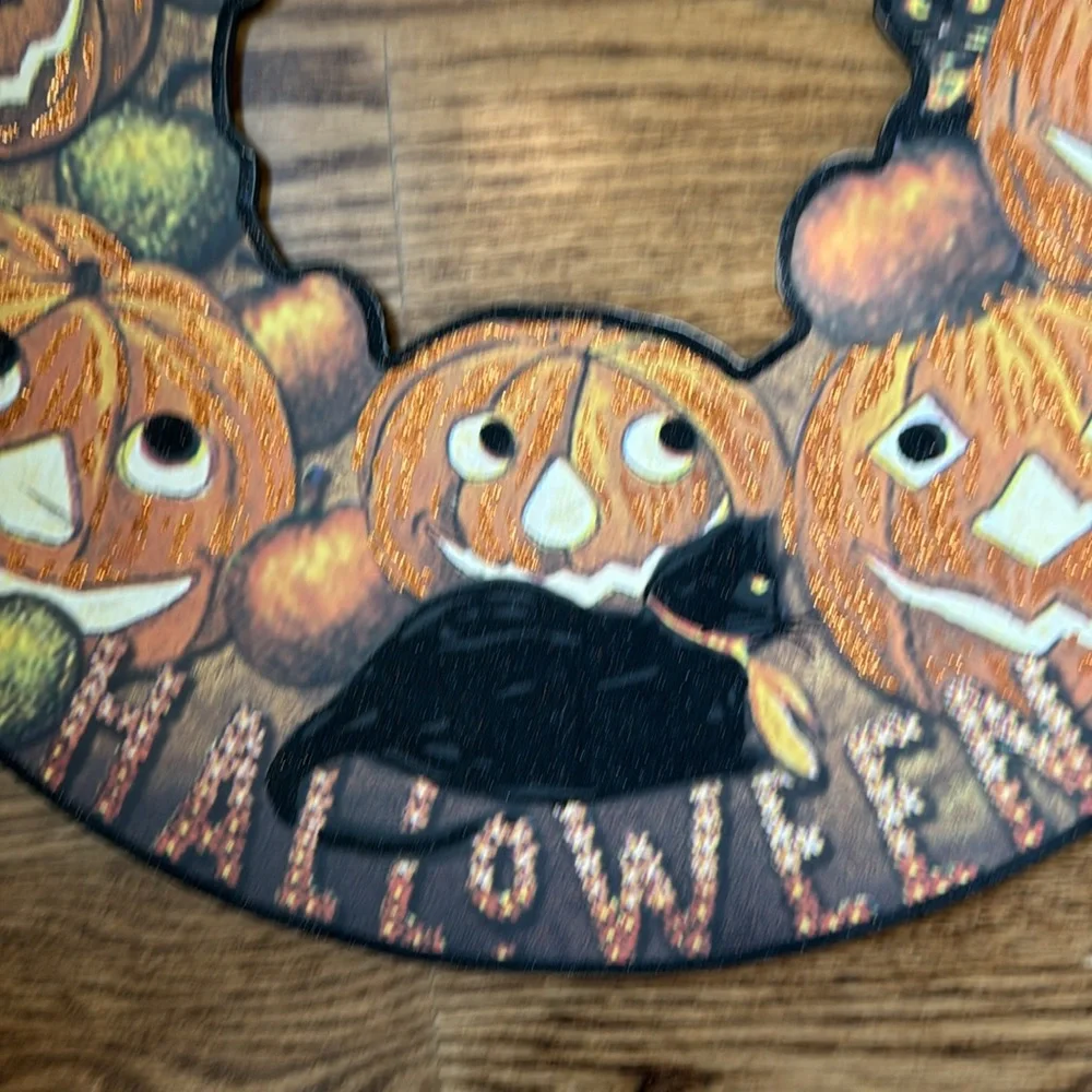 Halloween Pumpkin Wreath with Black Cats